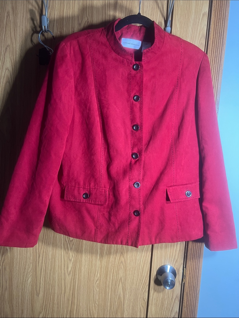 Alfred Dunner Bright Red Stand-Collar Button Jacket